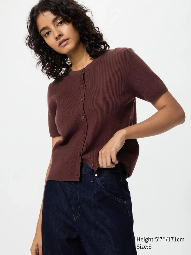 Cárdigan con bordes festoneados para mujer Cárdigan con bordes festoneados para mujer