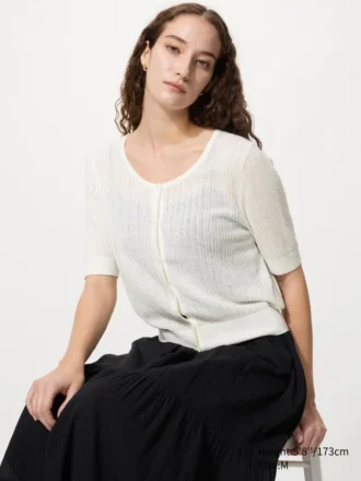 Cárdigan de encaje transparente para mujer | Mangas cortas