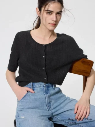 Cárdigan de encaje transparente para mujer | Mangas cortas Cárdigan de encaje transparente para mujer | Mangas cortas
