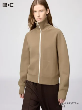 Cárdigan lavable con cremallera completa y tejido de canalé Milano para mujer Cárdigan lavable con cremallera completa y tejido de canalé Milano para mujer