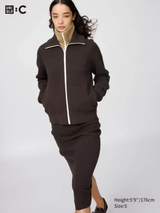 Cárdigan lavable con cremallera completa y tejido de canalé Milano para mujer Cárdigan lavable con cremallera completa y tejido de canalé Milano para mujer