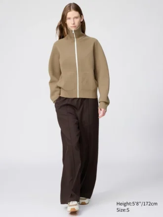 Cárdigan lavable con cremallera completa y tejido de canalé Milano para mujer Cárdigan lavable con cremallera completa y tejido de canalé Milano para mujer