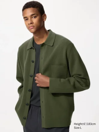 Cárdigan unisex con cuello de camisa y canalé milanés