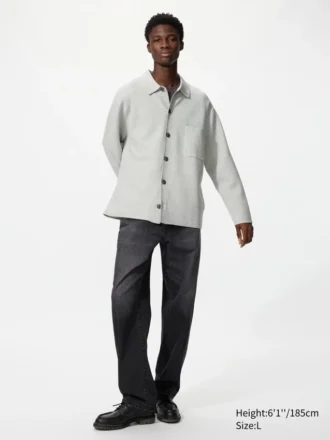 Cárdigan unisex con cuello de camisa y canalé milanés