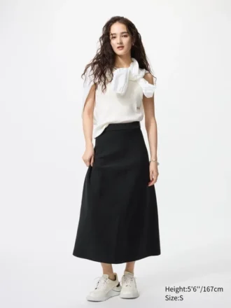 Falda acampanada con canalé milanés lavable para mujer