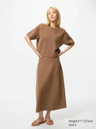 Falda acampanada con canalé milanés lavable para mujer