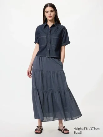 Falda maxi con volantes para mujer | Rayas