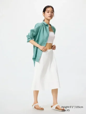 Falda midi de mezcla de lino para mujer | Pantalones cortos