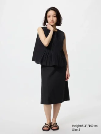 Falda midi de mezcla de lino para mujer | Pantalones cortos