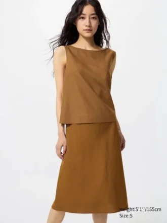 Falda midi de mezcla de lino para mujer | Pantalones cortos
