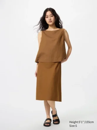 Falda midi de mezcla de lino para mujer | Pantalones cortos