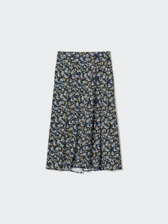 Falda midi estampada con abertura para mujer