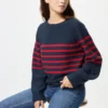 Jerséis de algodón 3D Knit con mangas voluminosas para mujer | Rayas Jerséis de algodón 3D Knit con mangas voluminosas para mujer | Rayas