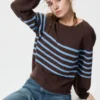 Jerséis de algodón 3D Knit con mangas voluminosas para mujer | Rayas Jerséis de algodón 3D Knit con mangas voluminosas para mujer | Rayas