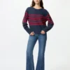 Jerséis de algodón 3D Knit con mangas voluminosas para mujer | Rayas Jerséis de algodón 3D Knit con mangas voluminosas para mujer | Rayas