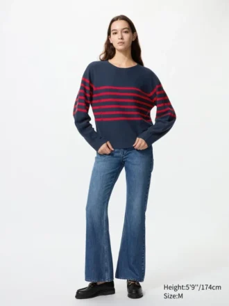 Jerséis de algodón 3D Knit con mangas voluminosas para mujer | Rayas