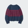 Jerséis de algodón 3D Knit con mangas voluminosas para mujer | Rayas Jerséis de algodón 3D Knit con mangas voluminosas para mujer | Rayas