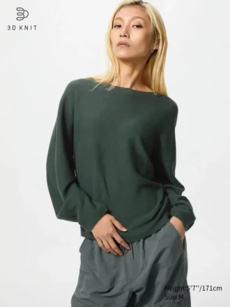 Jerséis de mujer de algodón 3D Knit con mangas voluminosas