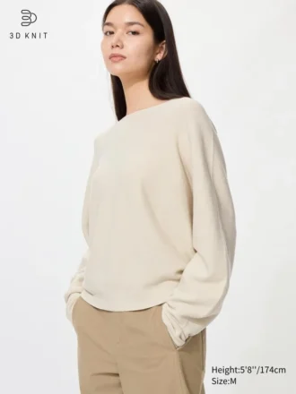 Jerséis de mujer de algodón 3D Knit con mangas voluminosas