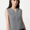 Jerséis sin mangas con cuello en V festoneado para mujer Jerséis sin mangas con cuello en V festoneado para mujer