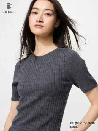 Jerséu de merino 3D Knit para mujer | Mangas cortas