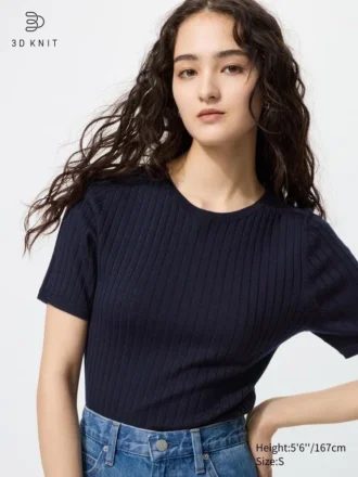 Jerséu de merino 3D Knit para mujer | Mangas cortas
