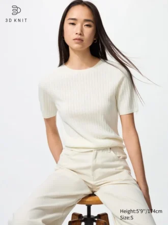 Jerséu de merino 3D Knit para mujer | Mangas cortas