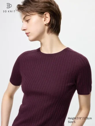 Jerséu de merino 3D Knit para mujer | Mangas cortas
