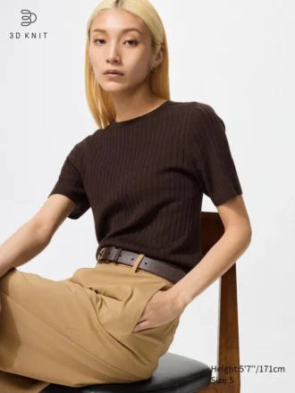 Jerséu de merino 3D Knit para mujer | Mangas cortas