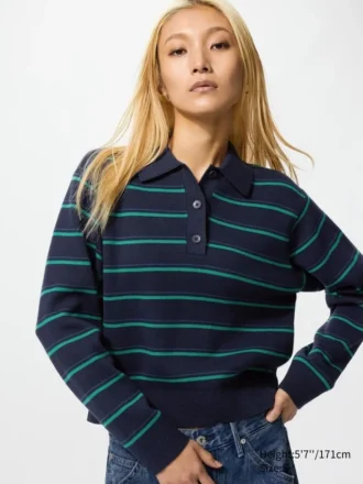 Jerséu polo de algodón liso para mujer | A rayas