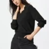 Jerséu polo de punto acanalado lavável para mulher Jerséu polo de punto acanalado lavável para mulher