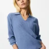 Jerséu polo de punto acanalado lavável para mulher Jerséu polo de punto acanalado lavável para mulher