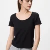 Mini camiseta de cuello redondo con punto calado para mujer Mini camiseta de cuello redondo con punto calado para mujer