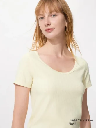 Mini camiseta de cuello redondo con punto calado para mujer