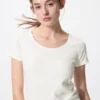 Mini camiseta de cuello redondo con punto calado para mujer Mini camiseta de cuello redondo con punto calado para mujer