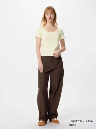 Mini camiseta de cuello redondo con punto calado para mujer