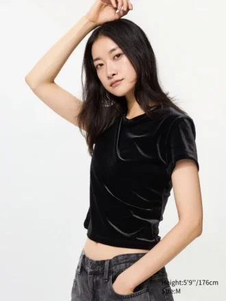 Mini camiseta de terciopelo suave para mujer