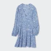 Minivestido de mujer con estampado, cuello en V y camisas de manga larga Minivestido de mujer con estampado, cuello en V y camisas de manga larga