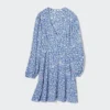 Minivestido de mujer con estampado, cuello en V y camisas de manga larga Minivestido de mujer con estampado, cuello en V y camisas de manga larga