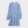 Minivestido de mujer con estampado, cuello en V y camisas de manga larga Minivestido de mujer con estampado, cuello en V y camisas de manga larga