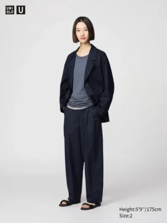 Pantalones anchos plisados de algodón y lyocell para mujer