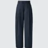 Pantalones anchos plisados de algodón y lyocell para mujer Pantalones anchos plisados de algodón y lyocell para mujer
