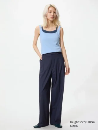 Pantalones anchos plisados para mujer