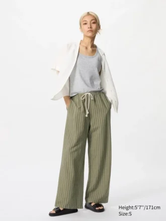 Pantalones cómodos de mezcla de lino para mujer | A rayas