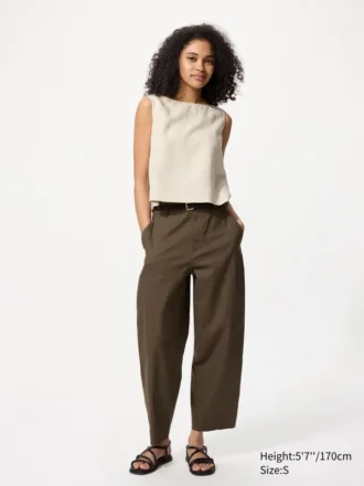 Pantalones cónicos de lino y algodón para mujer