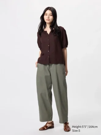 Pantalones cónicos de lino y algodón para mujer