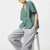Pantalones cónicos de lino y algodón para mujer | A rayas Pantalones cónicos de lino y algodón para mujer | A rayas