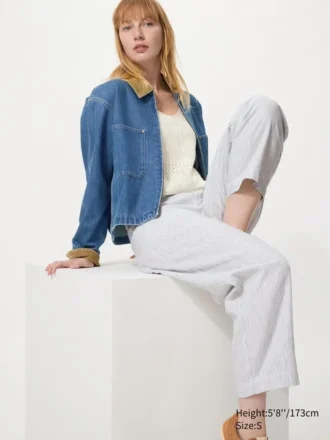 Pantalones cónicos de lino y algodón para mujer | A rayas