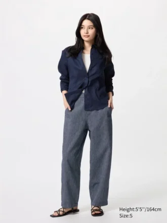 Pantalones cónicos de lino y algodón para mujer | A rayas