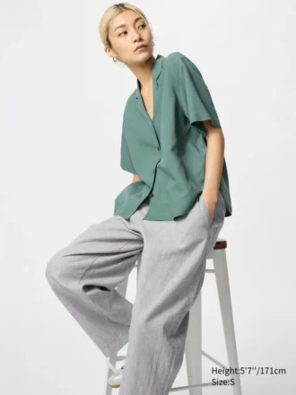 Pantalones cónicos de lino y algodón para mujer | A rayas